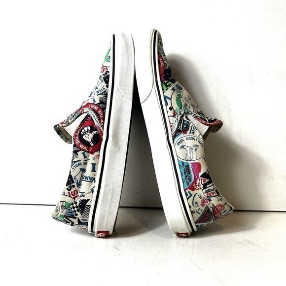 Vans Off The Wall Men 8.5 Slip On Skater Sneaker Shoe Sticker Mash-Up BMX Canvas - Picture 4 of 10
